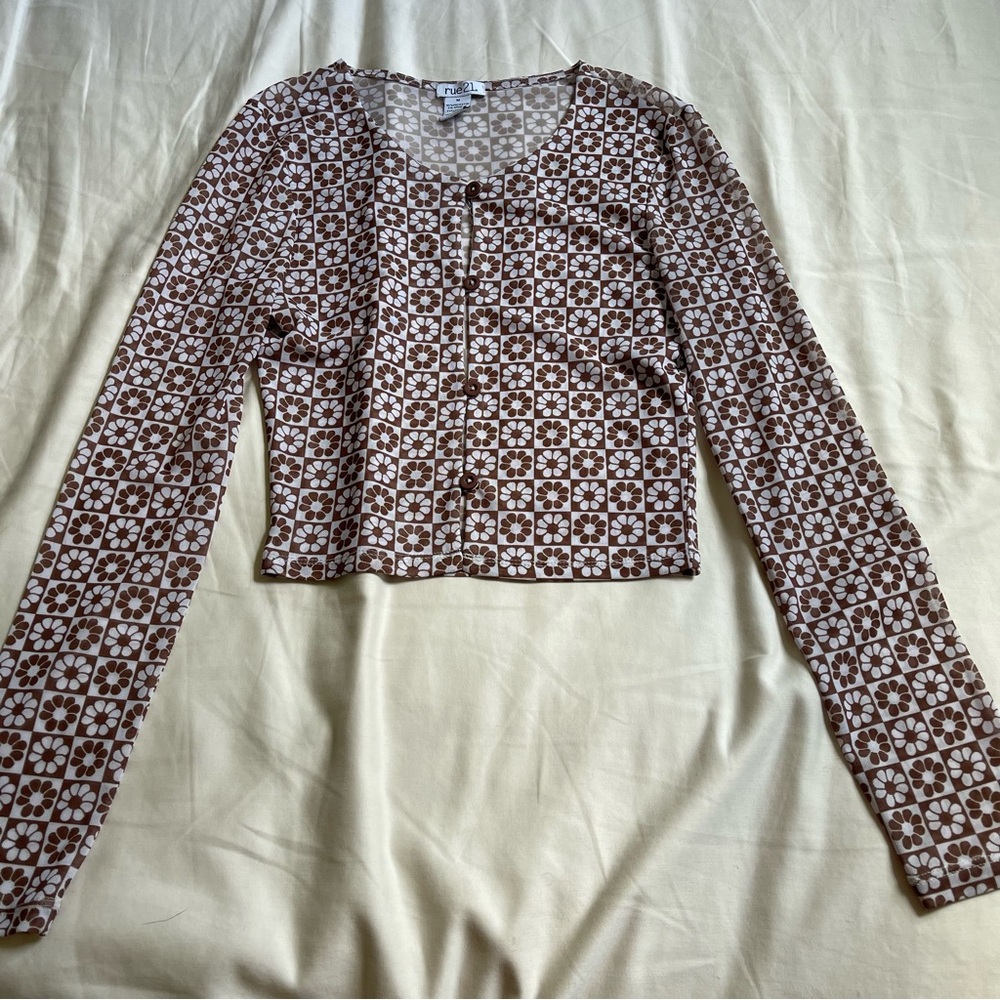 Brown Floral Groovy Sheer Top